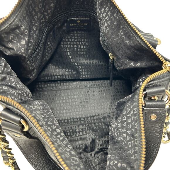 Kate Spade Black Leather Satchel Pine Street Kori Gold Chain Strap & Top Handle - Picture 13 of 16